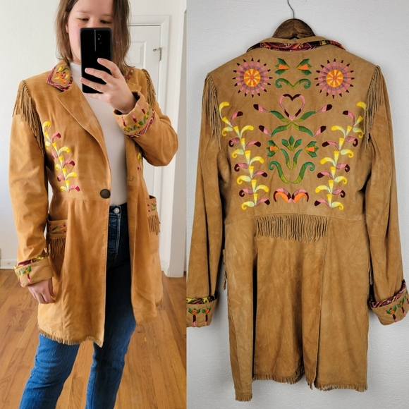 Double D Ranch Jackets & Blazers - Double D Ranch Suede Fringe Embroidered Fringe Coat Medium